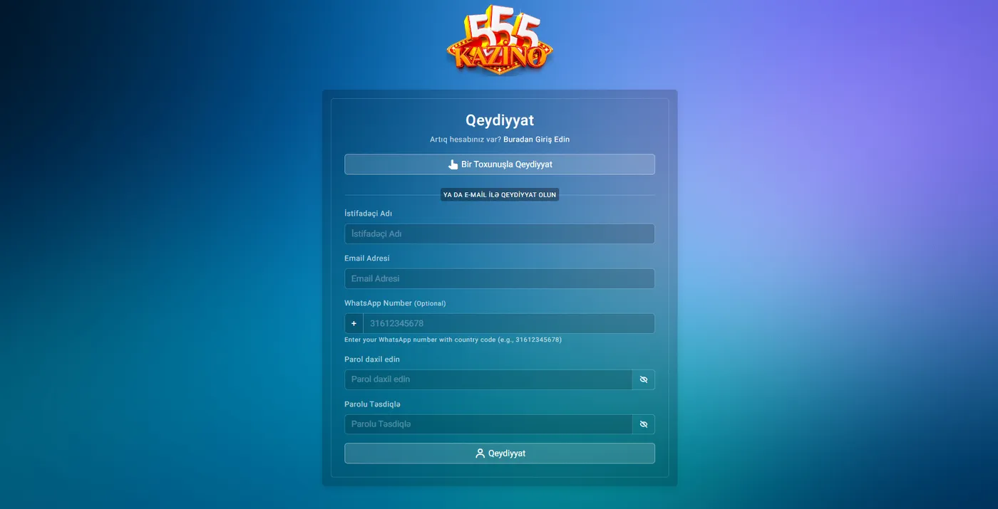 Kazino555 hesabın yaradılması